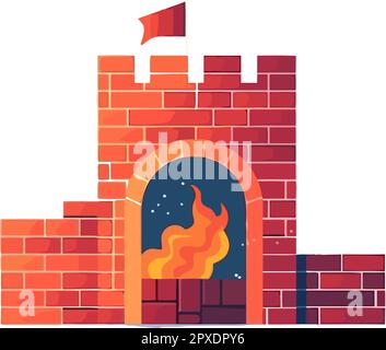 Burning brick castle symbolizes danger and heat Stock Vector