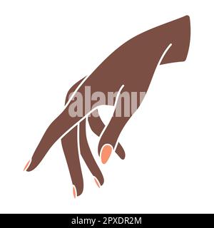 Female hand pose. Reaches for something with the palm down. Arm of a black woman. Hand gesture or sign. Finger pointing. Non-verbal language. Delicate Stock Vector