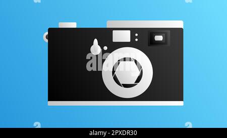 Old beautiful retro hipster camera for photographing from the 70s, 80s, 90s on a blue background. Stock Vector