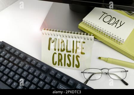 Writing displaying text Midlife Crisis, Business overview Software development technique Decomposing an application Stock Photo