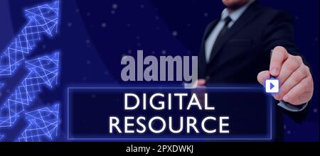 Conceptual caption Digital Resource, Internet Concept content that distributed digitally over the Internet Stock Photo