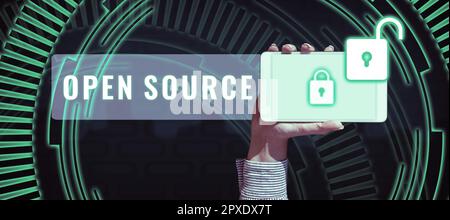 Conceptual display Open Source, Conceptual photo denoting software which original source code freely available Stock Photo