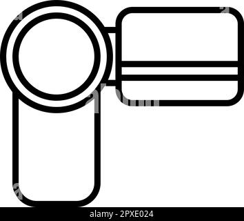 Vector illustration of a linear black and white flat icon of a digital video camera with a sliding screen for shooting video on a white background. Co Stock Vector