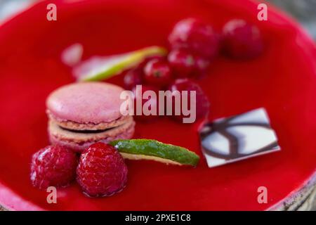 jelly fruit cake with a macaroon Stock Photo