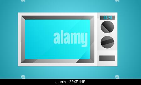 Beautiful modern white icon of kitchen appliances microwave oven for heating food on a blue background. Stock Vector