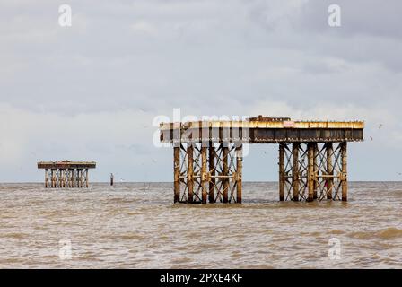 Offshore cooling towers for the Sizewell Nuclear power station on the site of the upcoming Sizewell C power station. Stock Photo