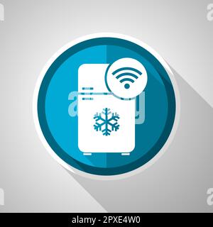 Fridge with wifi symbol, flat design vector blue icon with long shadow Stock Vector