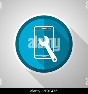 Mobile phone, smartphone service symbol, flat design vector blue icon with long shadow Stock Vector