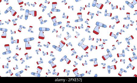 Texture, seamless abstract pattern of metal building professional electric screwdrivers for repair on a white background. Vector illustration. Stock Vector