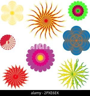 A set of 8 colorful, beautiful, colorful, bright flowers of different shapes. Vector illustration. Izalirovanno on white background. Stock Vector