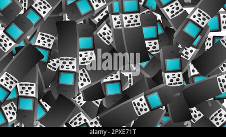 Seamless pattern of retro old hipster cell mobile phones from the 70s, 80s, 90s, 2000s, background. Stock Vector