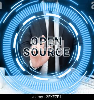 Conceptual display Open Source, Word Written on denoting software which original source code freely available Stock Photo