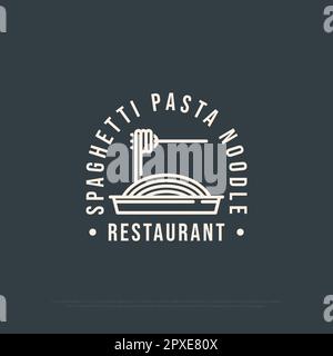 Spaghetti Pasta Noodle Shop logo design Inspiration, italian pasta vector illustration with outline stroke sign symbol Stock Vector