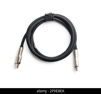 Coiled usb-c cable isolated on the white background. Stock Photo