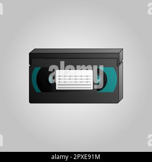 Old beautiful retro hipster video cassette for watching movies from the 70s, 80s, 90s on a blue background. Stock Vector