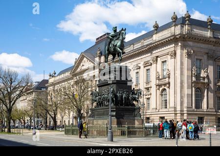 equestrian statue of Frederick II or Frederick the Great in front of the Berlin State Library, boulevard Unter den Linden, Berlin, Germany. Reiterstan Stock Photo