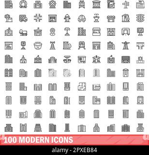 100 modern icons set. Outline illustration of 100 modern icons vector set isolated on white background Stock Vector