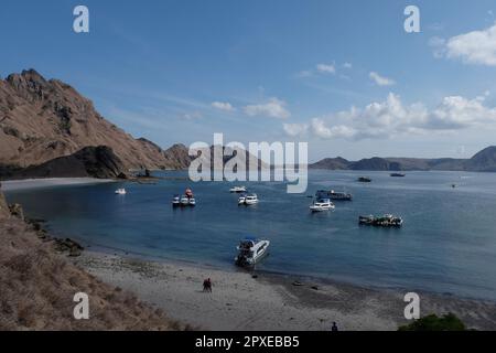 Tourists visiting Padar Island in Labuan Bajo during the dry season, a location with a very unique island view will be the venue for the 2023 ASEAN Su Stock Photo