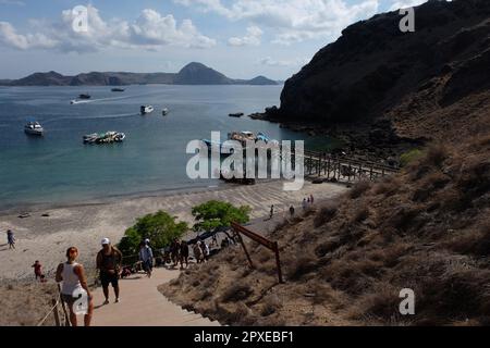 Tourists visiting Padar Island in Labuan Bajo during the dry season, a location with a very unique island view will be the venue for the 2023 ASEAN Su Stock Photo