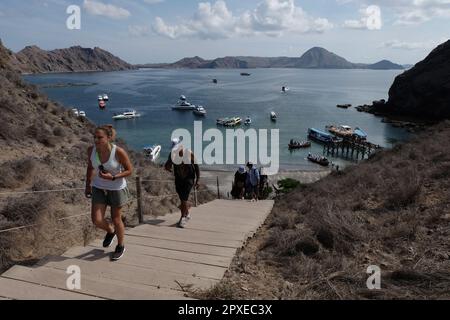 Tourists visiting Padar Island in Labuan Bajo during the dry season, a location with a very unique island view will be the venue for the 2023 ASEAN Su Stock Photo