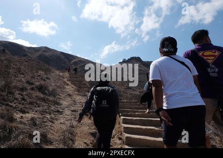 Tourists visiting Padar Island in Labuan Bajo during the dry season, a location with a very unique island view will be the venue for the 2023 ASEAN Su Stock Photo