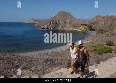 Tourists visiting Padar Island in Labuan Bajo during the dry season, a location with a very unique island view will be the venue for the 2023 ASEAN Su Stock Photo