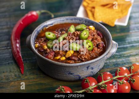 Chili Con Carne With Nachos Stock Photo
