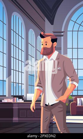 Boss Working Character Vector. Working Bearded Male. Modern Office ...