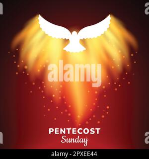 Pentecost Sunday Christian holiday Abstract Poster. Whit Sunday, Whitsunday or Whitsun Vector Illustration. Holy spirit or Holy Ghost. White dove Stock Vector