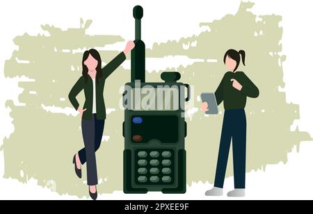 The girls are talking on the walkie-talkies. Stock Vector