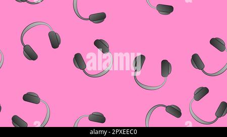 Endless seamless pattern of beautiful music disco audio headphones on a pink background. Vector illustration. Stock Vector