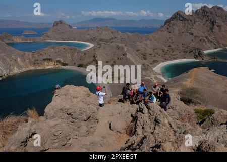 Tourists visiting Padar Island in Labuan Bajo during the dry season, a location with a very unique island view will be the venue for the 2023 ASEAN Su Stock Photo