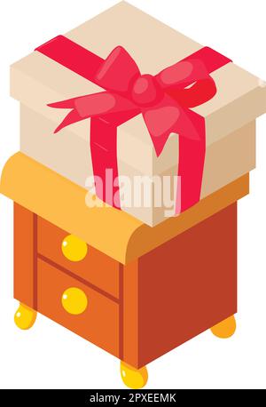 Gift concept icon isometric vector. Large closed box with bow on bedside table. Present, surprise Stock Vector