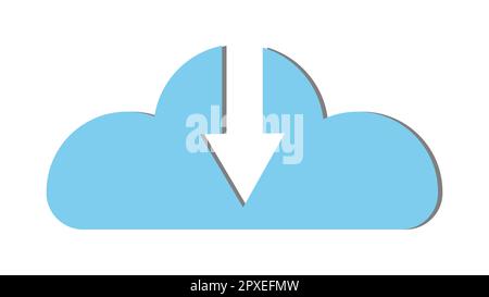 Blue beautiful simple digital cloud icon with download arrow. Concept: cloud technologies and services, remote storage of information. Vector illustra Stock Vector