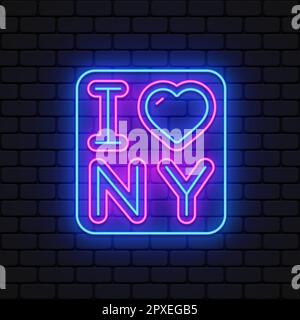I Love New York Neon Sign. Retro new york neon, great design for any purposes. Template, background, banner, card, poster. Vector graphic illustration Stock Vector