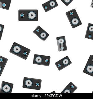 Seamless pattern, texture of modern musical black speakers for playing music tracks, melodies, technology isolated on white background. Vector illustr Stock Vector