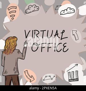 Text showing inspiration Virtual Office, Conceptual photo Mobile work-environment equipped with telecommunication links Stock Photo