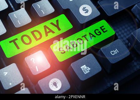 Text caption presenting Sabotage, Business overview destruction of an employer's tools and materials by workers Stock Photo