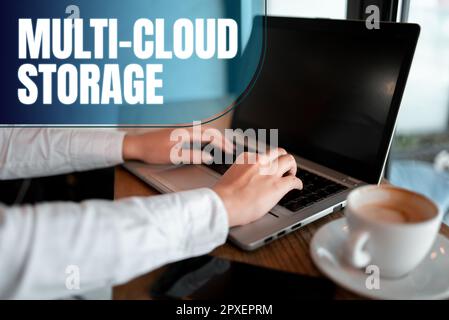 Text sign showing Multi Cloud Storage, Concept meaning use of multiple cloud computing and storage services Stock Photo