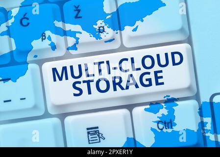 Sign displaying Multi Cloud Storage, Word for use of multiple cloud computing and storage services Stock Photo