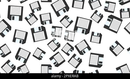 Seamless pattern endless computer with old retro vintage white hipster floppy disks from 70s, 80s, 90s isolated on white background. Vector illustrati Stock Vector