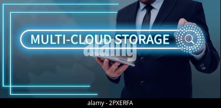 Conceptual display Multi Cloud Storage, Business approach use of multiple cloud computing and storage services Stock Photo