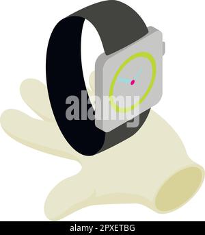 Wrist watch icon isometric vector. New modern wristwatch in open human palm icon. Electronic device, time concept Stock Vector