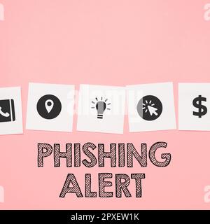 Conceptual display Phishing Alert, Conceptual photo aware to fraudulent attempt to obtain sensitive information Stock Photo