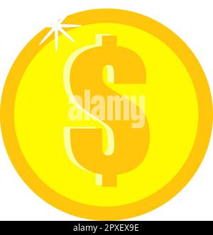 A beautiful festive brightly colored magic shiny glowing expensive luxury dollar coin of round gold money on a white background. Vector illustration. Stock Vector