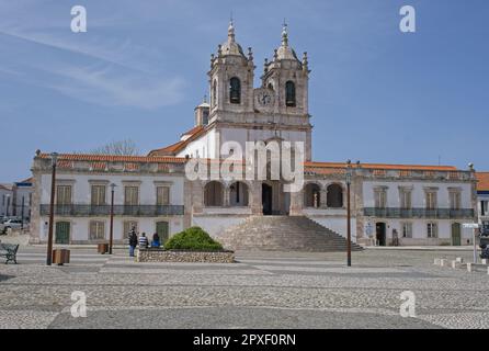 Nazare, Portugal - March 28, 2023: The Sanctuary of Nazare (Santuario de Nossa Senhora da Nazare) is located on the hilltop called O Sítio. 14th centu Stock Photo