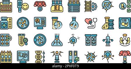 Artificial insemination icons set outline vector. Fertility process. Vitro pregnant thin line color on white Stock Vector