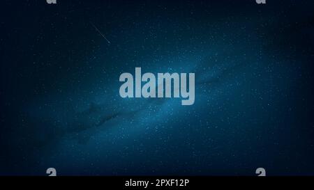 Night shining starry sky, galaxy, milky way. Dark blue space background stars, nebula, meteor. Starlight night in nature, cosmos. Star field. Vector Stock Vector