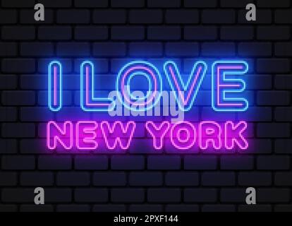 I Love New York Neon Sign. Retro new york neon, great design for any purposes. Template, background, banner, card, poster. Vector graphic illustration Stock Vector