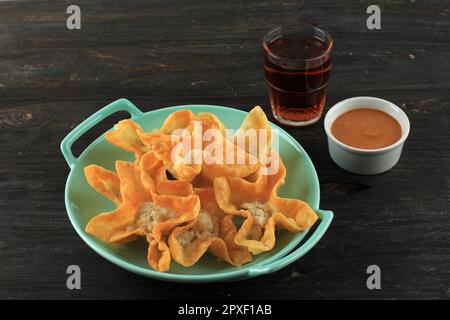 Baso Tahu Goreng or Batagor, Bandung Popular Street Food Snack, Made from Tapioca Flour and Fish Batter on Dumpling Skin. Stock Photo